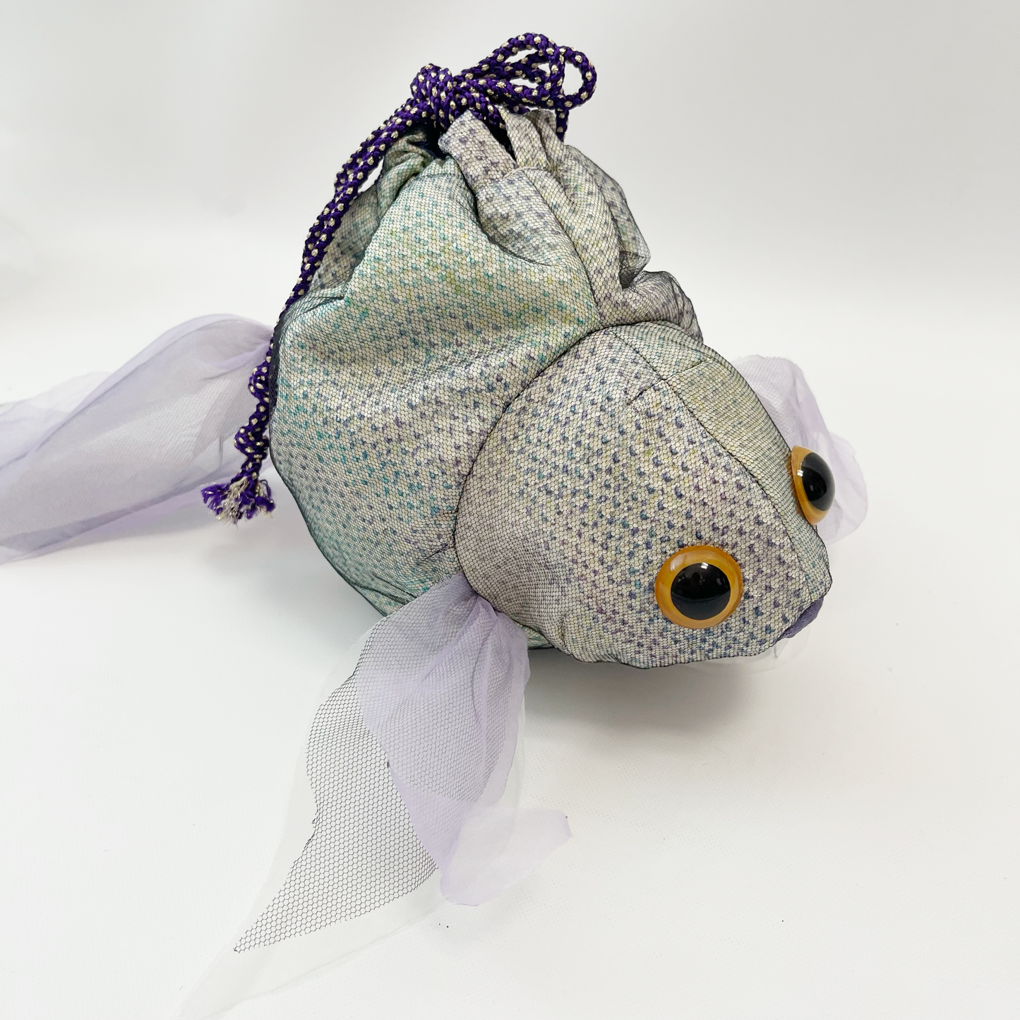 金魚バッグ 絞り着物 緑紫