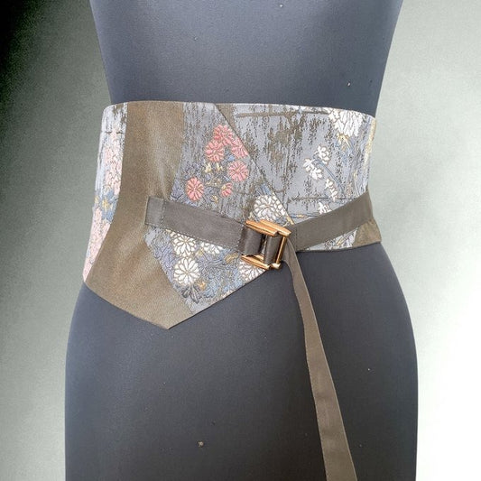 高級帯 菊花刺繍 サッシュベルトW61〜108cm 帯着物 J80204