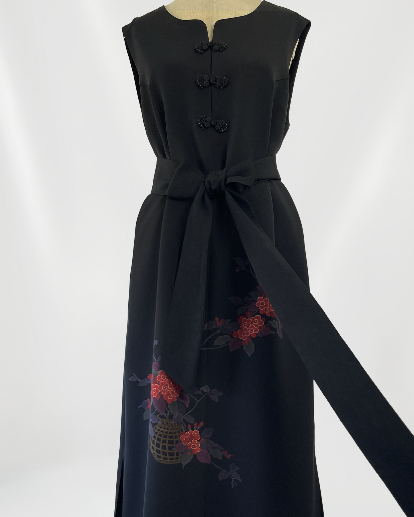 正絹 反物仕立て チャイナ風ロングワンピース