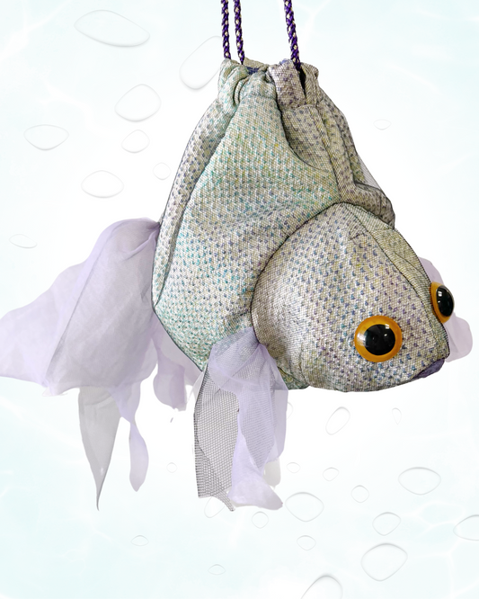 金魚バッグ 絞り着物 緑紫
