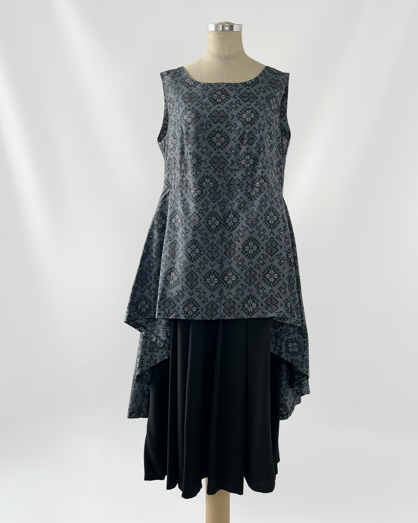 大島紬 重ねフレアワンピース