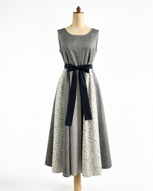 紬絹×古典柄 パッチワークワンピース  B80314