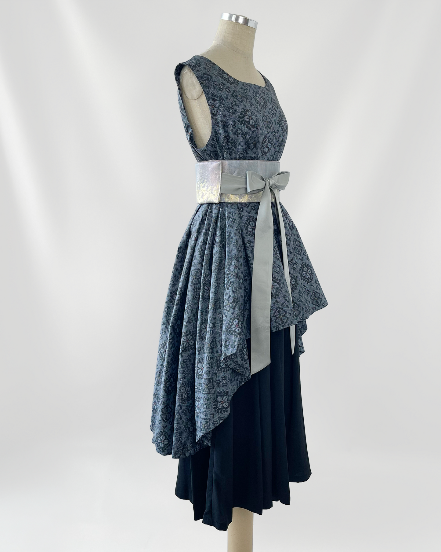 大島紬 重ねフレアワンピース