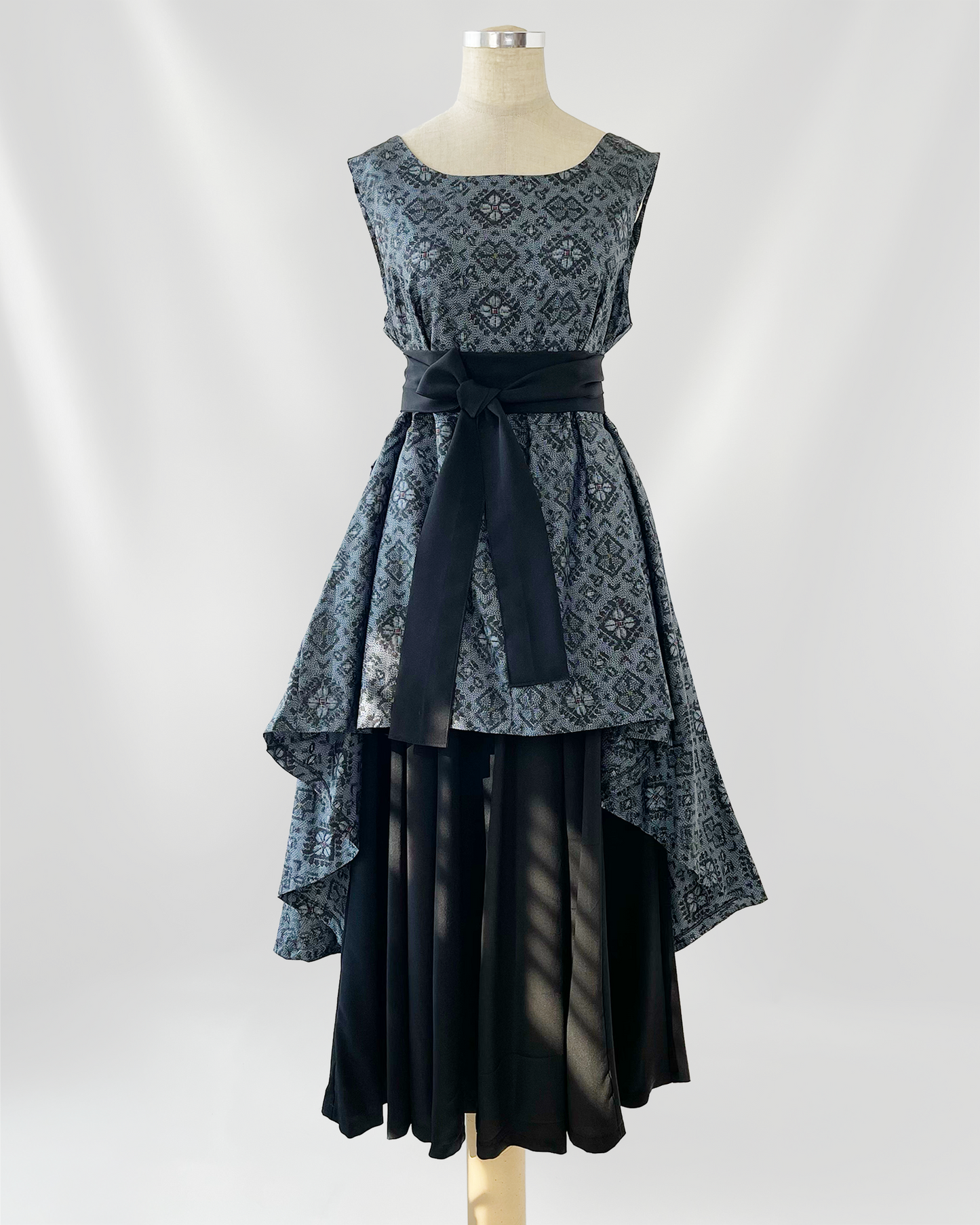 大島紬 重ねフレアワンピース