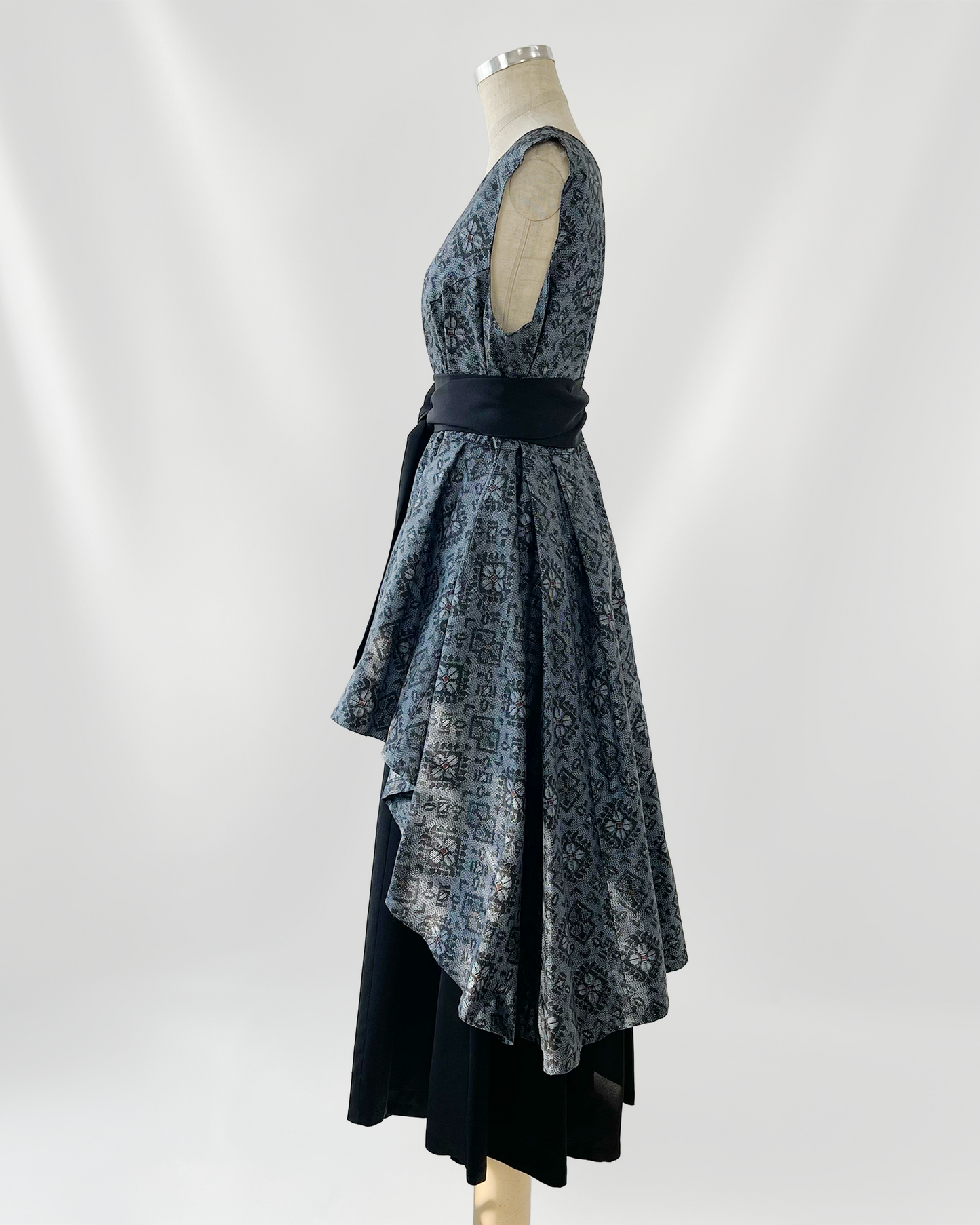 大島紬 重ねフレアワンピース