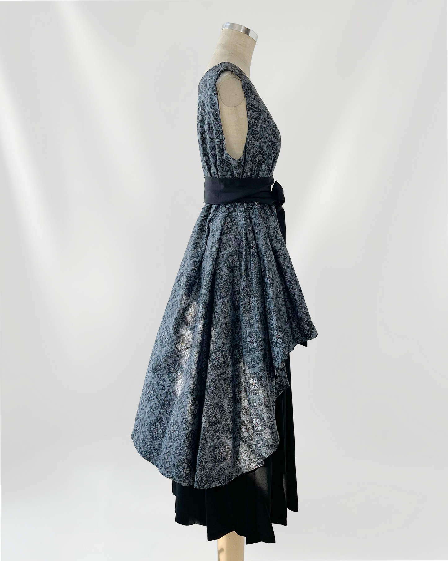 大島紬 重ねフレアワンピース