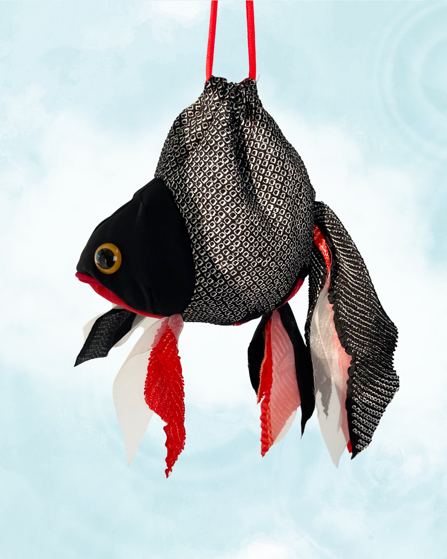 金魚ポーチバッグ / 黒絞り