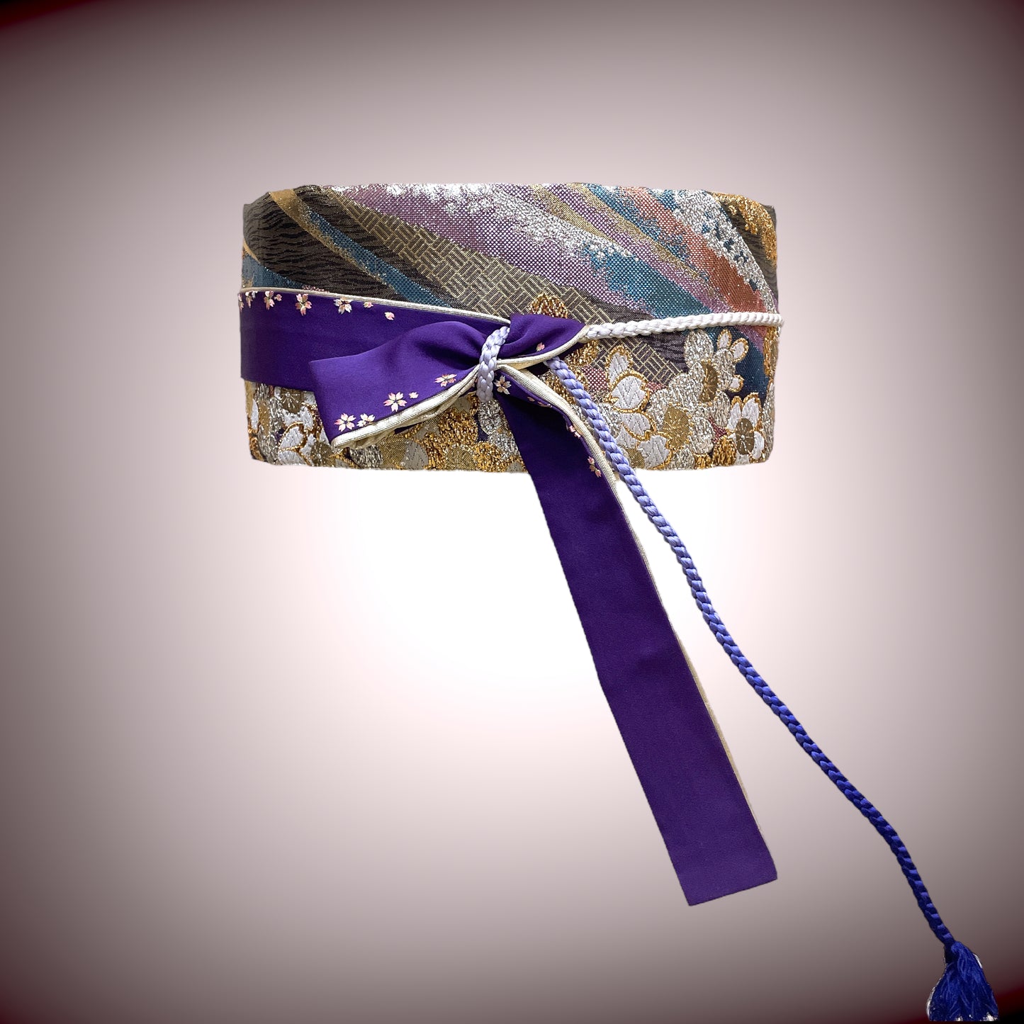 ラメ糸煌めく キラキラ刺繍帯 リバーシブル サッシュベルト ウエスト 65〜95cm  着物リメイクJ70905