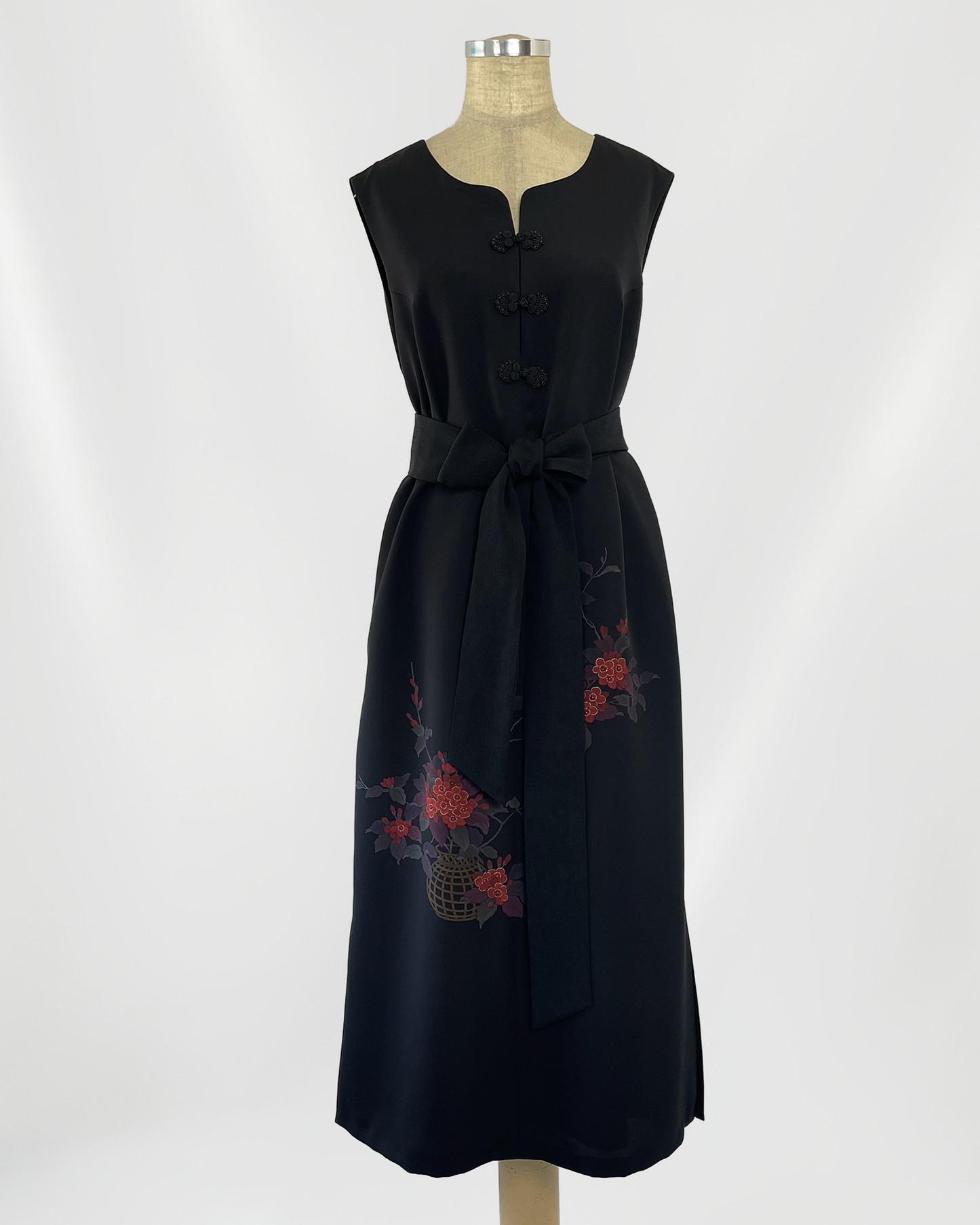 正絹 反物仕立て チャイナ風ロングワンピース