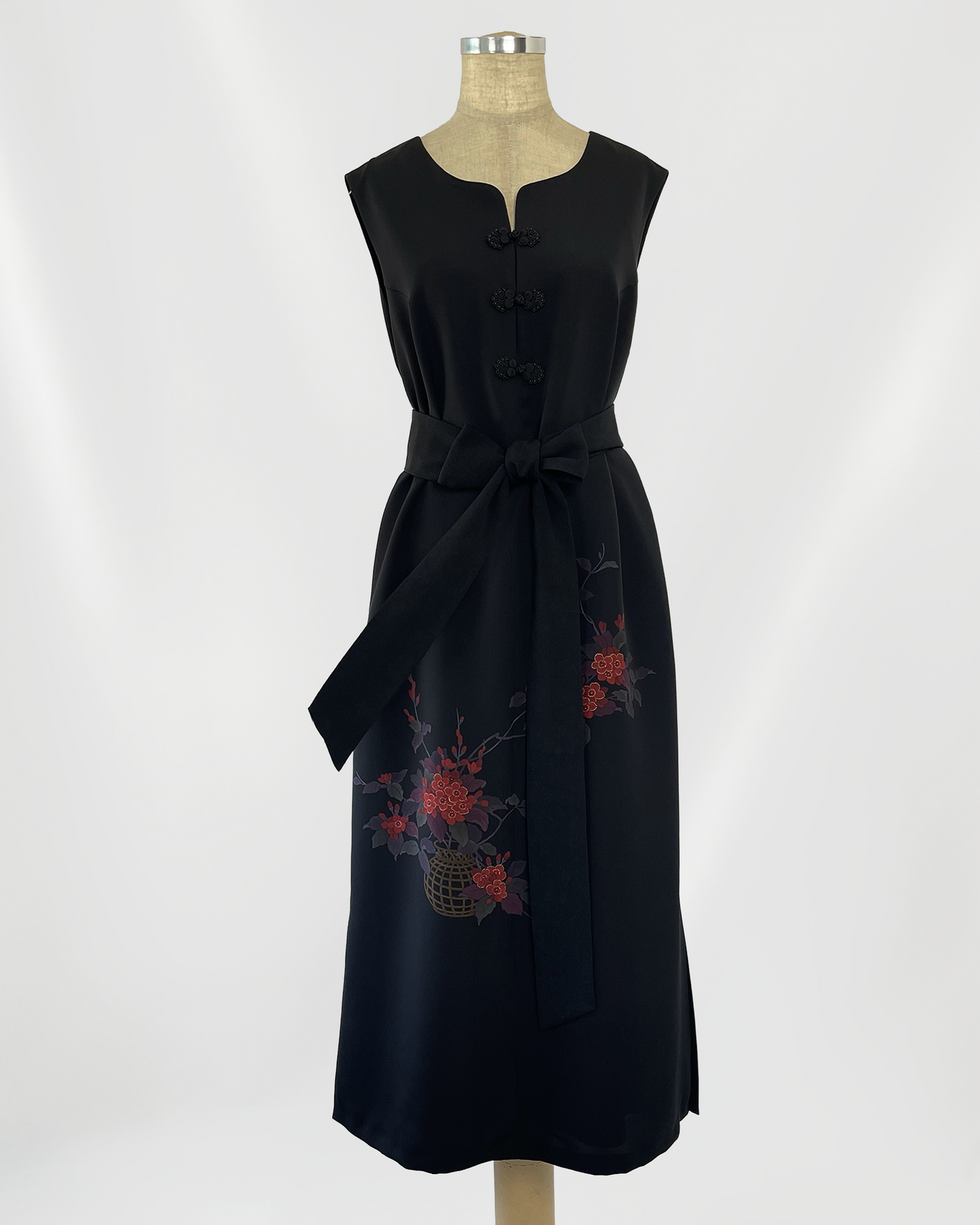 正絹 反物仕立て チャイナ風ロングワンピース