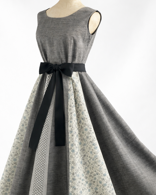 紬絹×古典柄 パッチワークワンピース  B80314