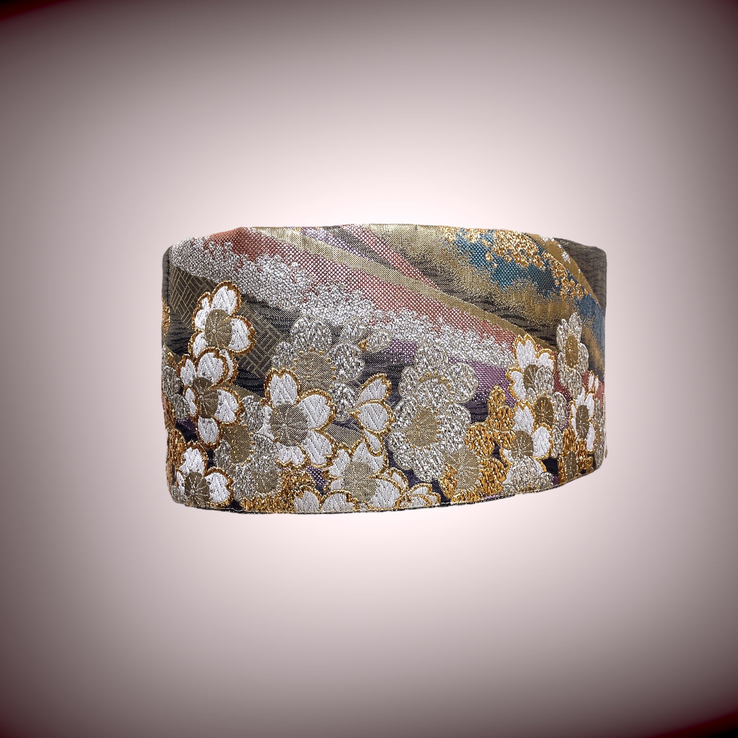 ラメ糸煌めく キラキラ刺繍帯 リバーシブル サッシュベルト ウエスト 65〜95cm  着物リメイクJ70905