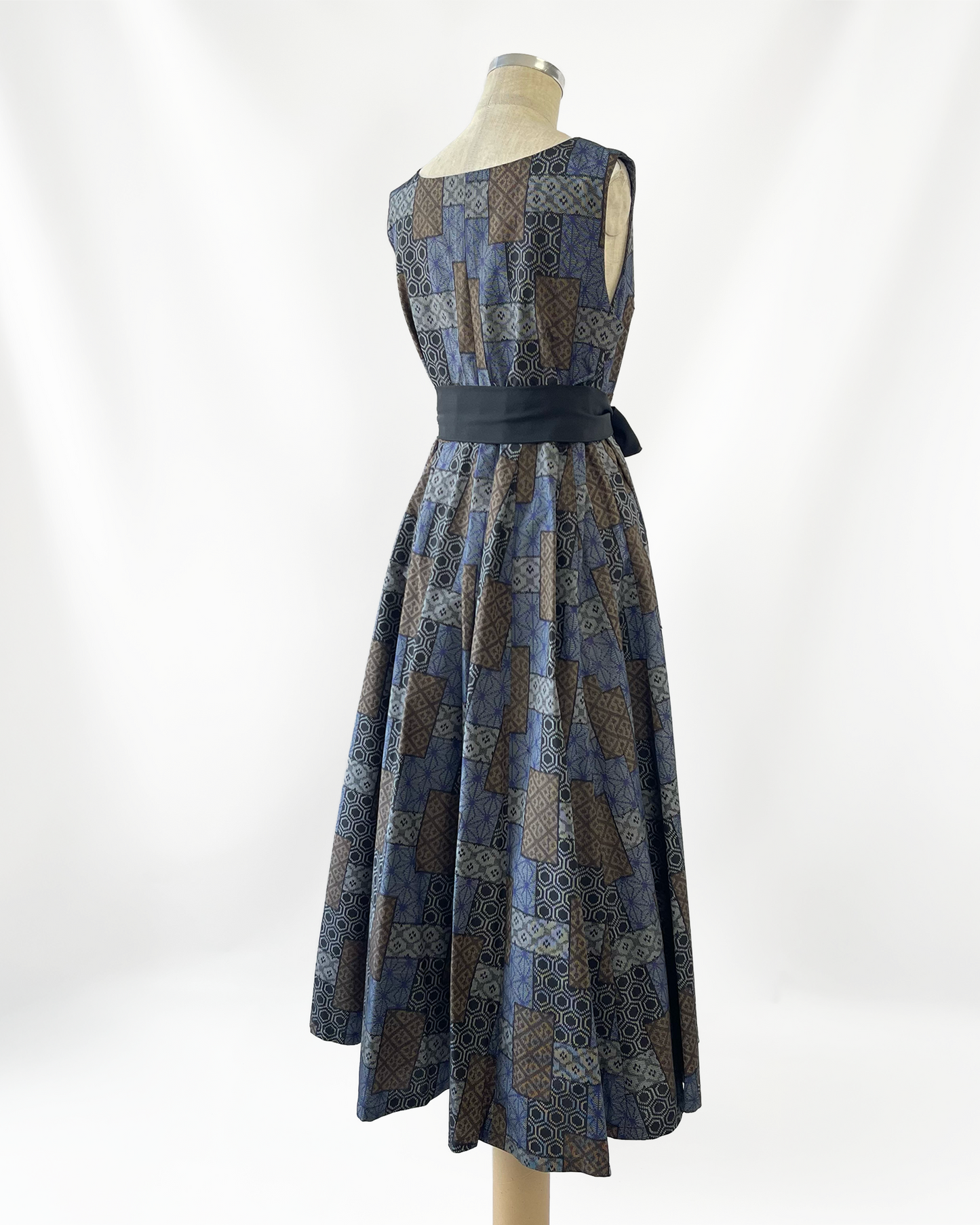 大島紬 フレアロングワンピース