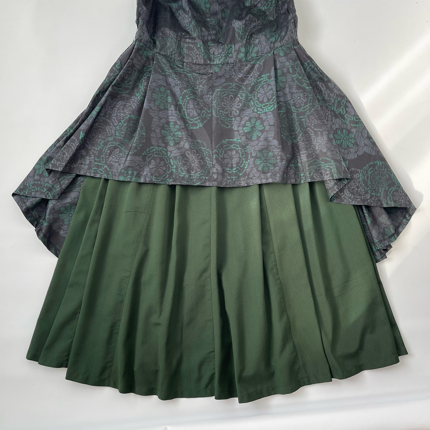 大島紬 二段フレアワンピース グリーン