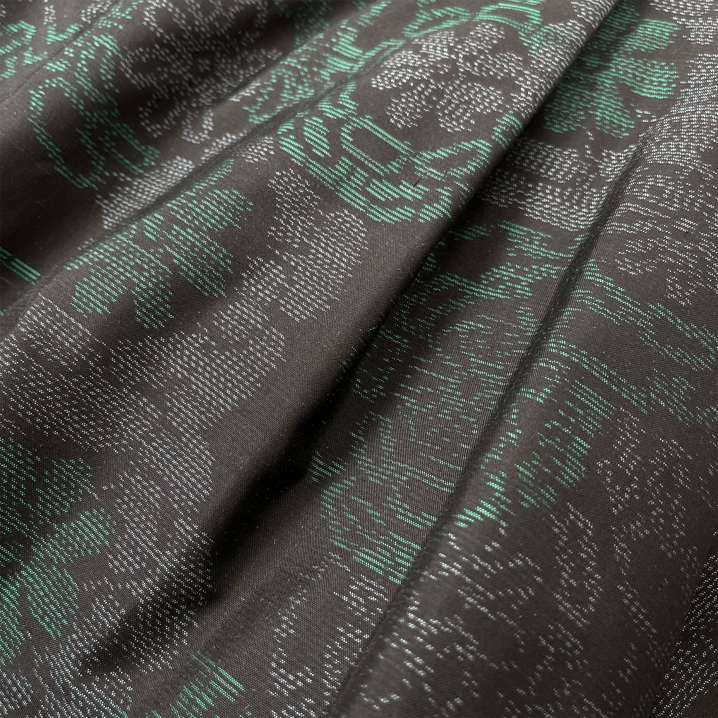 大島紬 二段フレアワンピース グリーン