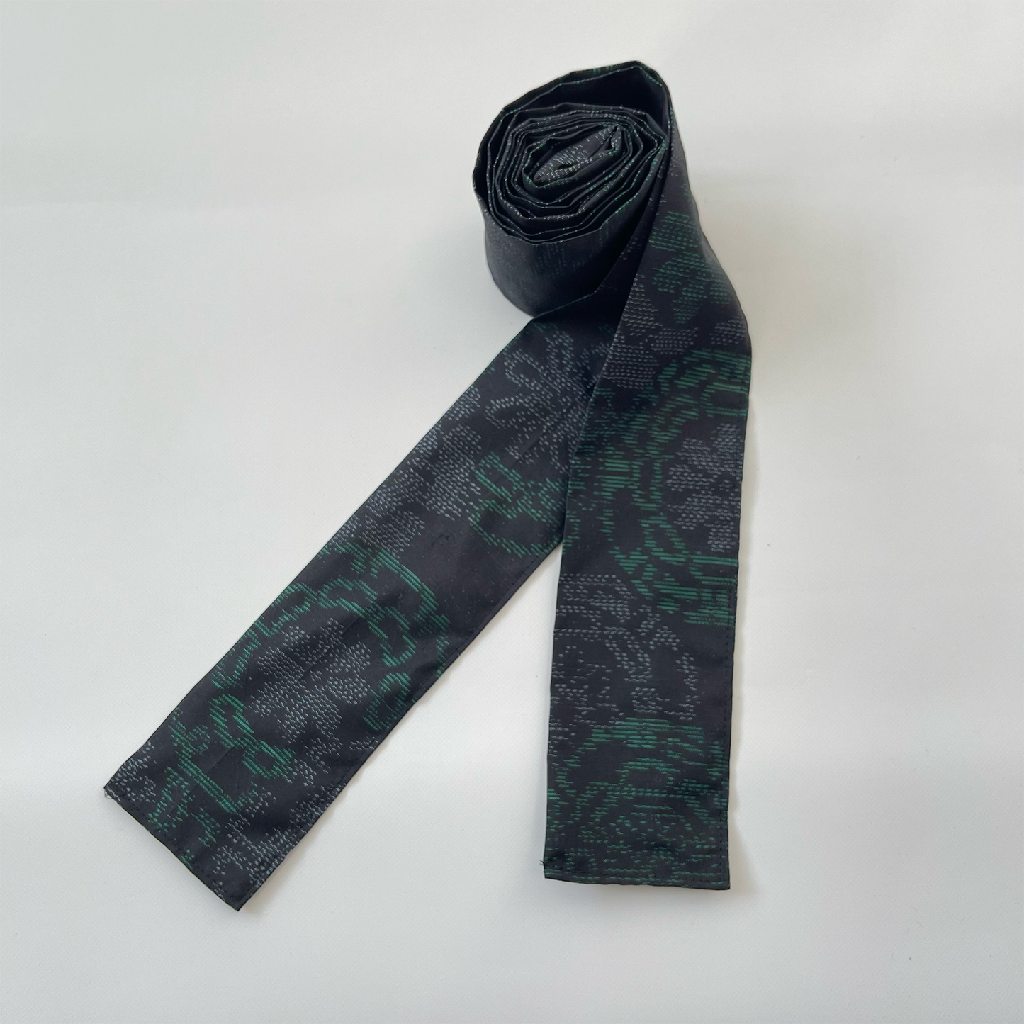 大島紬 二段フレアワンピース グリーン