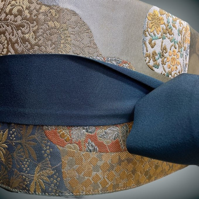 贅沢刺繍 シルバーグリーンサッシュベルト リバーシブル