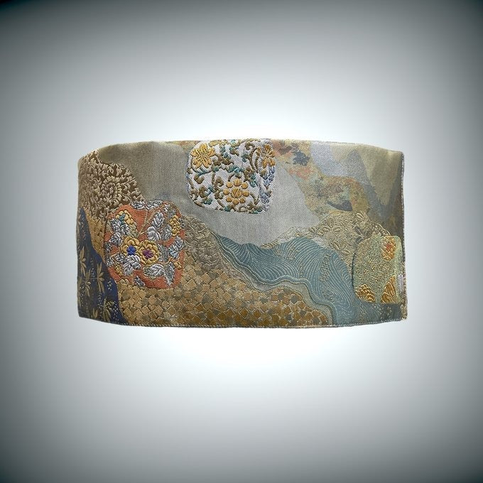 贅沢刺繍 シルバーグリーンサッシュベルト リバーシブル