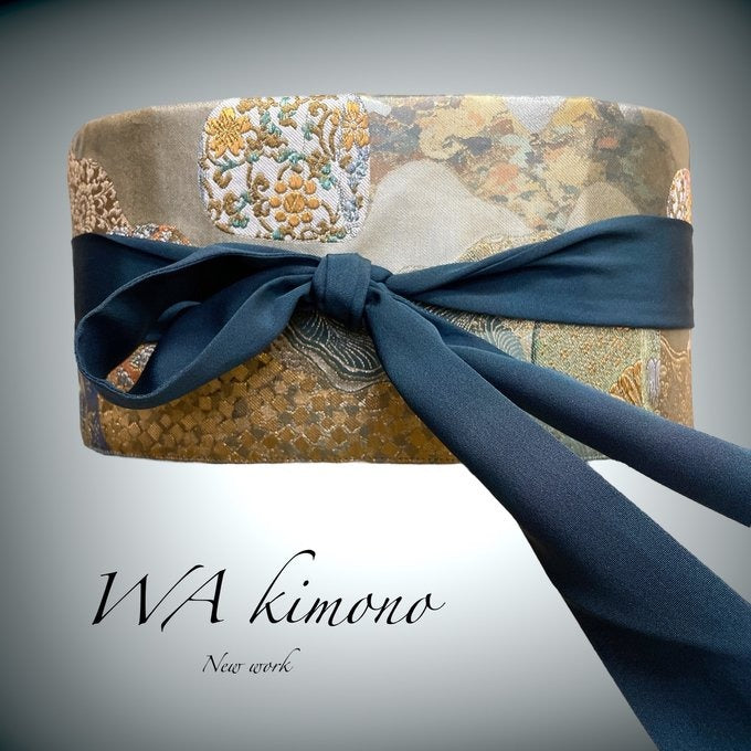 贅沢刺繍 シルバーグリーンサッシュベルト リバーシブル